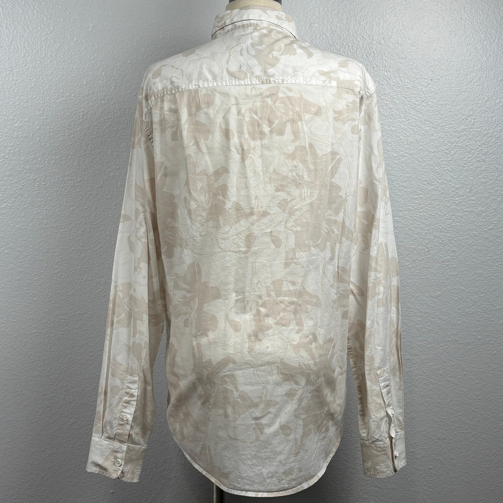 Armani Exchange A|X Logo Button Up Shirt Mens M Beige Abstract Print 100% Cotton - Picture 2 of 13